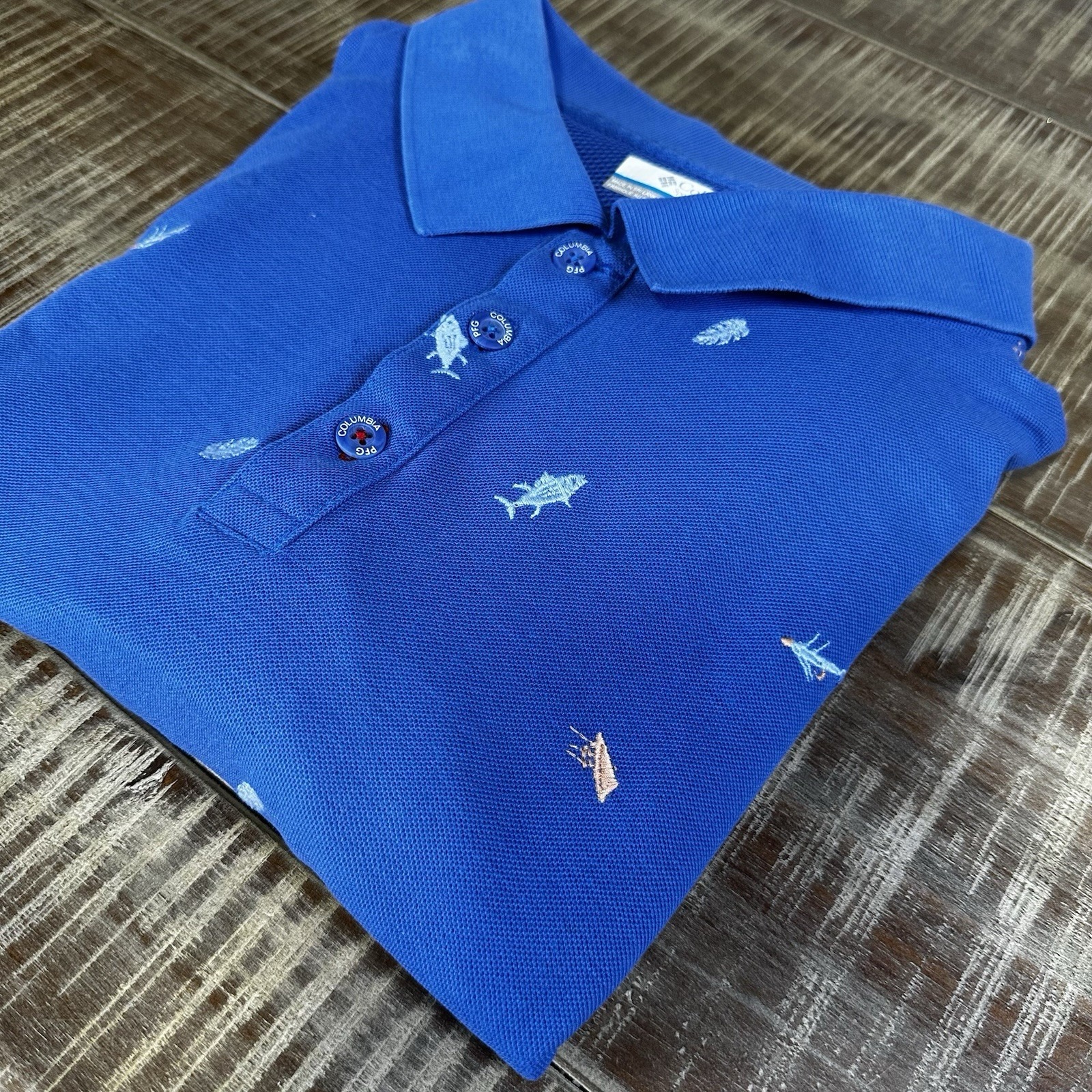 Columbia Men's Fishing Golf Short Sleeve Polo Lg Blue